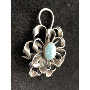 VTG Brooch/Pendant Larimar Sterling Silver Flower Ribbon Design Signed Raffaele